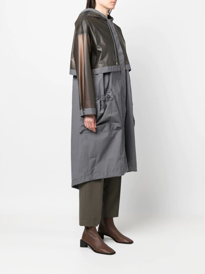 Shop Loewe Logo-print Panelled Hooded Coat In Grey