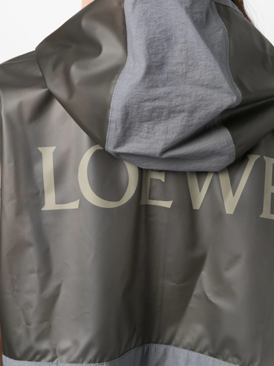 Shop Loewe Logo-print Panelled Hooded Coat In Grey