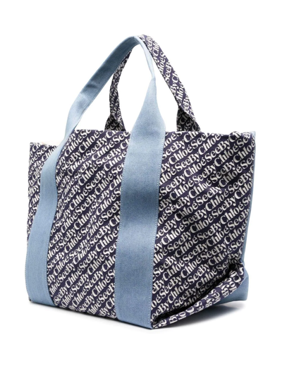 Shop See By Chloé Logo Print Tote Bag In Blau