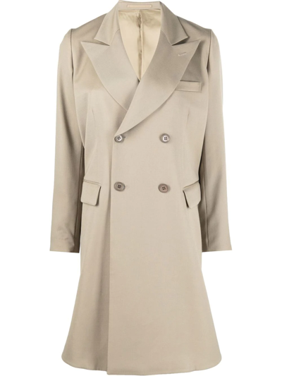 Shop Comme Des Garçons Double-breasted High-low Coat In Nude