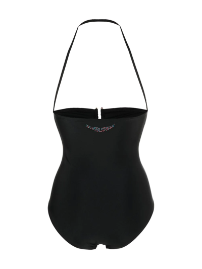 Shop Zadig & Voltaire Studded-logo Halterneck Swimsuit In Schwarz