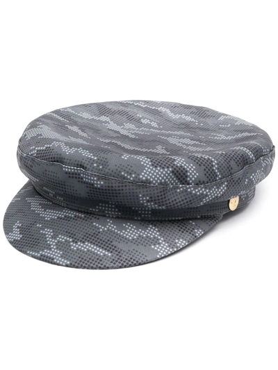Shop Manokhi Printed Baker Boy Hat In Grau