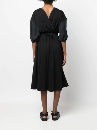 Shop Moncler Belted Cotton Midi Dress In Schwarz