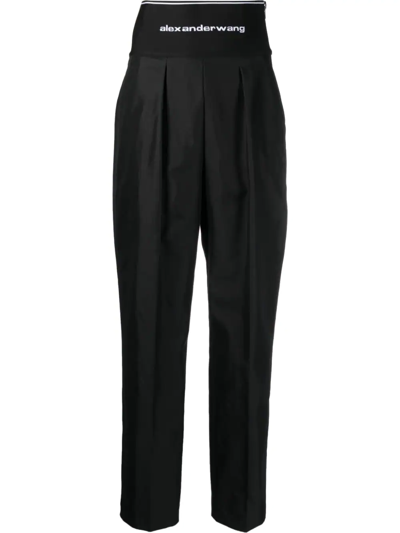 Shop Alexander Wang Logo-waistband Tailored Trousers In Black