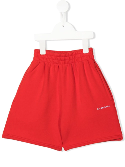 Shop Balenciaga Logo-print Cotton Track Shorts In Red