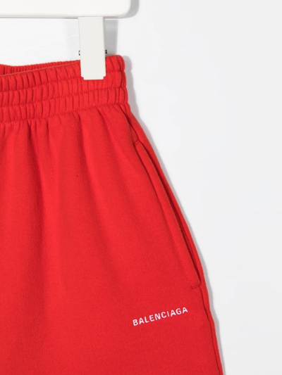 Shop Balenciaga Logo-print Cotton Track Shorts In Red