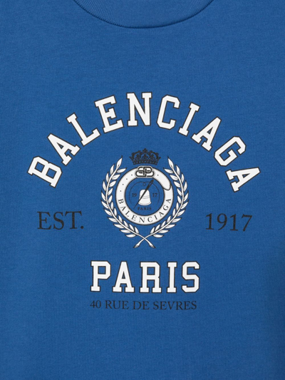 Shop Balenciaga Logo Crew-neck T-shirt In Blue