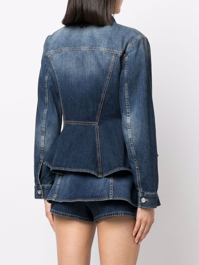 Shop Givenchy Tailored Peplum-waist Denim Jacket In Blue