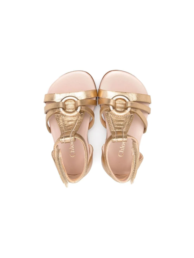 Shop Chloé O-ring Detail Sandals In Gold