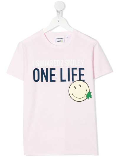 Shop Dsquared2 Smiley-print Short-sleeve T-shirt In Pink