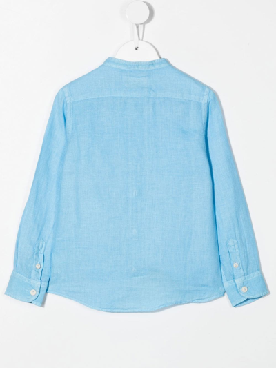 Shop Mc2 Saint Barth Collarless Linen Shirt In Blue