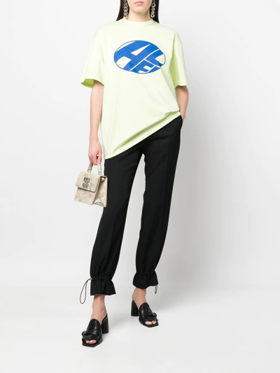Ader Error Lime Green T-shirt With Printed Distort Logo In Yellow