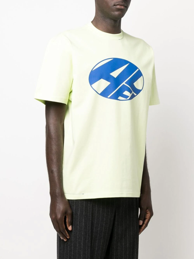 Ader Error Lime Green T-shirt With Printed Distort Logo In Yellow