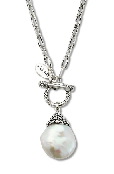 Shop Samuel B. Sterling Silver & 18k Gold 20mm Baroque Pearl Toggle Pendant Necklace In White