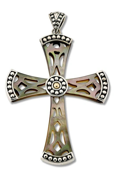 Samuel B. 18k Gold & Sterling Silver Mother Of Pearl Cross Pendant In Grey
