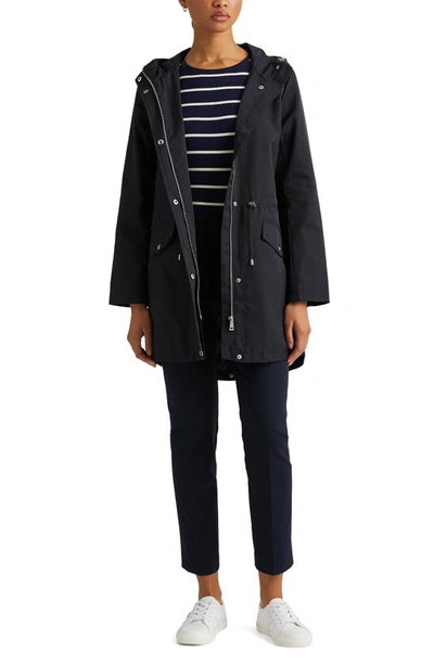 Shop Lauren Ralph Lauren Cinch Waist Cotton Blend Raincoat In Dark Navy