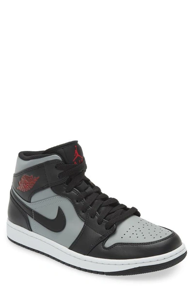 Shop Jordan Nike Air  1 Mid Sneaker In Grey/ Black/ Red