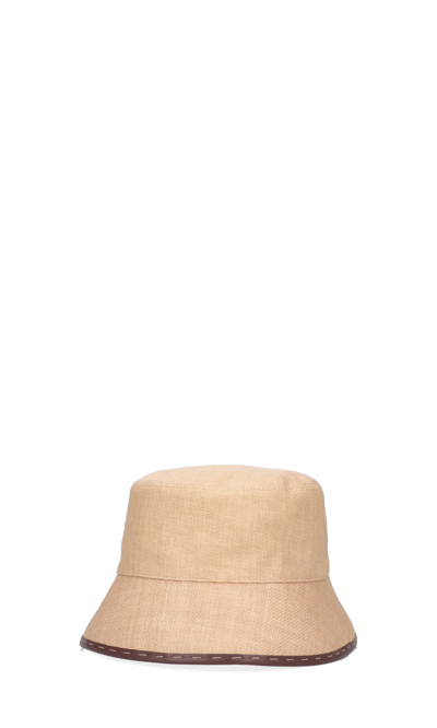 Shop Fendi Bucket Logo Rafia Hat In Neutrals