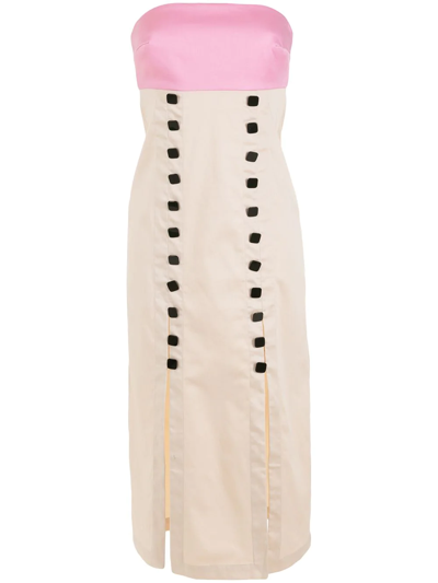 Shop Adriana Degreas Decorative Button Detail Dress In Neutrals