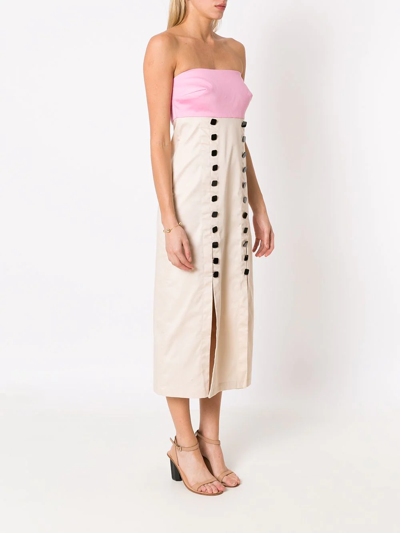 Shop Adriana Degreas Decorative Button Detail Dress In Neutrals