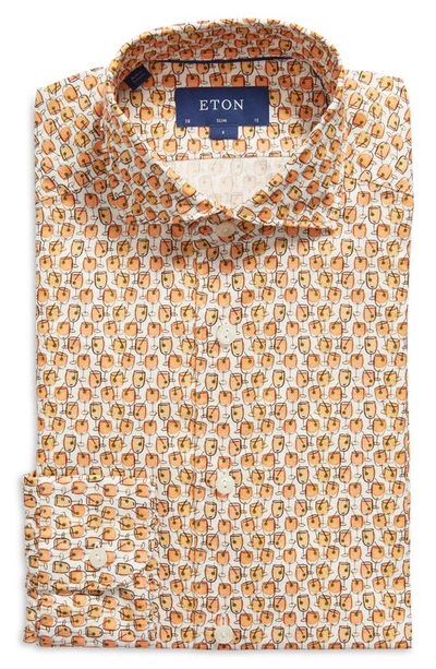 Shop Eton Slim Fit Cocktail Print Dress Shirt In Orange