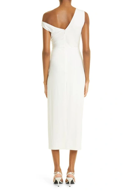 Shop Self-portrait Asymmetric Jersey Gathered Midi Dress In Ivory