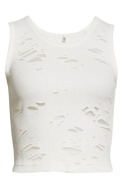 R13 Distressed Knit Cropped Tank Top In Ecru