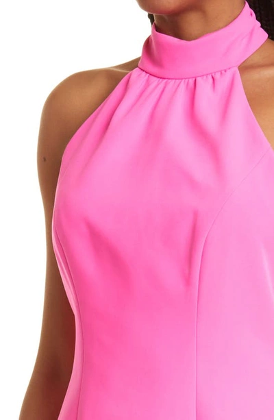 Shop Milly Penny Halter Open Back Cady Minidress In Neon Pink