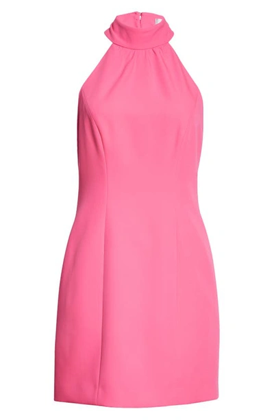 Shop Milly Penny Halter Open Back Cady Minidress In Neon Pink