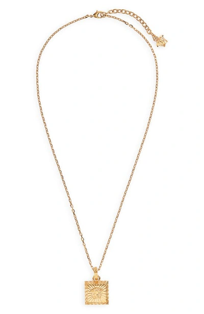 Shop Versace First Line Medusa Square Pendant Necklace In Gold