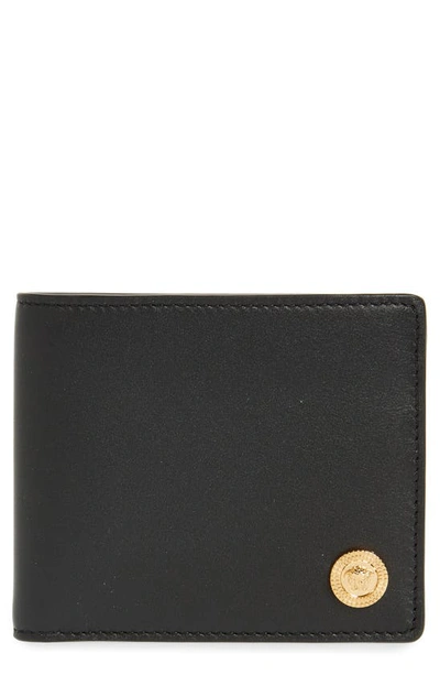 Shop Versace First Line Biggie Medusa Coin Bifold Wallet In Black/ Gold