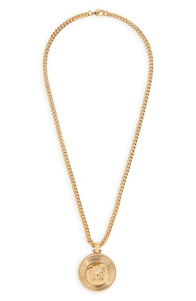 Shop Versace First Line Biggie Medusa Pendant Necklace In Gold