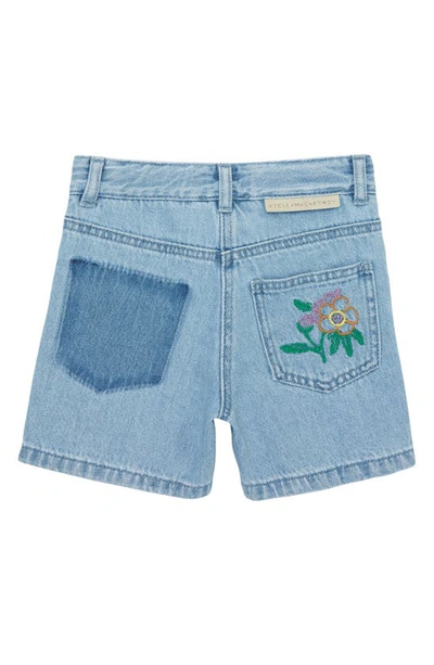 Shop Stella Mccartney Kids' Floral Embroidered Denim Shorts In 606 Lt Denim