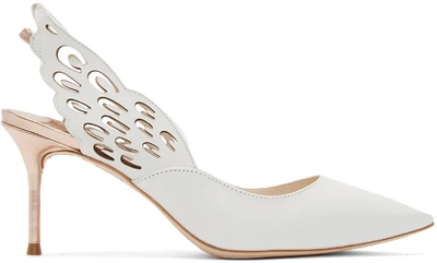 Sophia Webster White Angelo Mid Slingback Heels In White/rose Gold