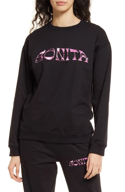 Shop Viva La Bonita Candy Paint Cotton Graphic Sweatshirt In Black/ Hot Pink