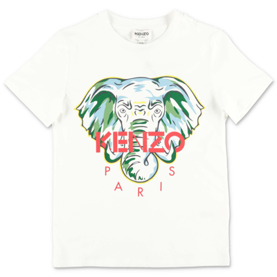 Shop Kenzo T-shirt Bianca Elephant In Jersey Di Cotone In Bianco