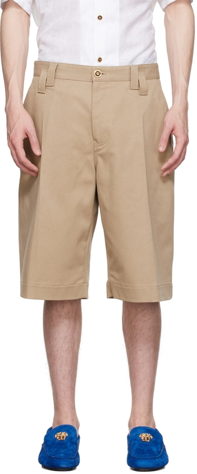 Shop Versace Beige Cotton Shorts In 1k050 Beige