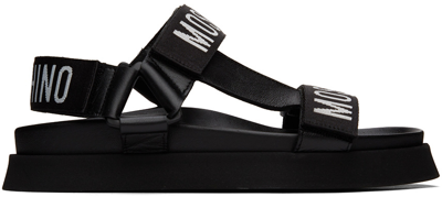 Shop Moschino Black Logo Sandals In 000 Nero