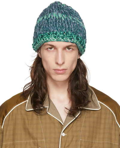 Nicholas Daley Blue & Green Hand-knit Beanie In Blue/marine/green/si