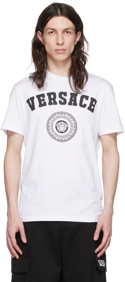 Shop Versace White Cotton T-shirt In 1w000 White