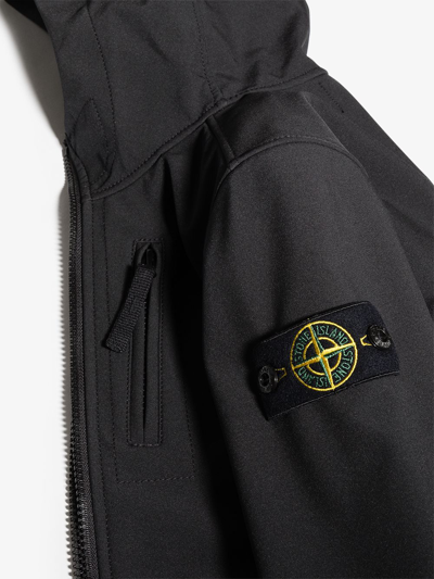 Shop Stone Island Junior Teen Compass-patch Zip-up Hoodie In Black