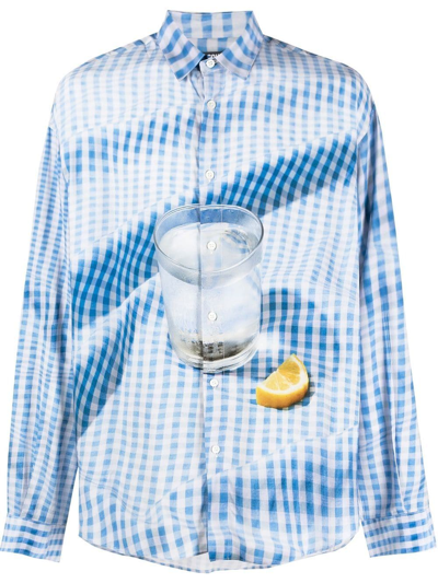 Shop Jacquemus Tablecloth-print Long-sleeved Shirt In Blue