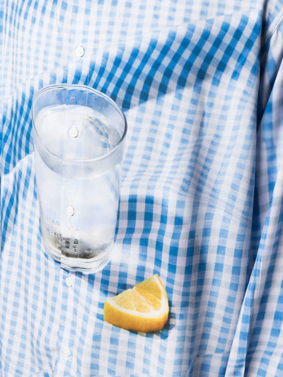 Shop Jacquemus Tablecloth-print Long-sleeved Shirt In Blue