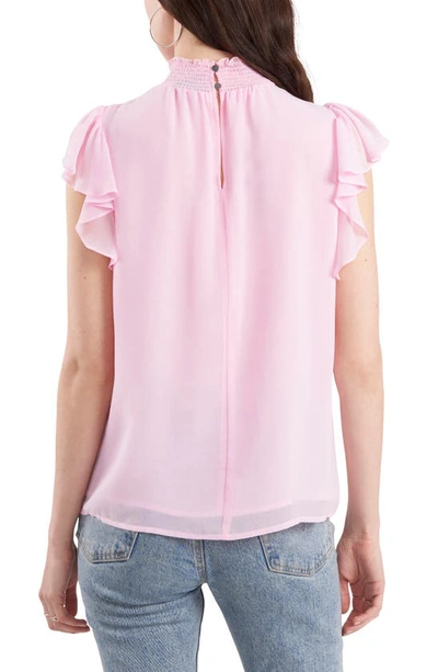 Shop 1.state Flutter Sleeve Smocked Neck Blouse In Peony Pink