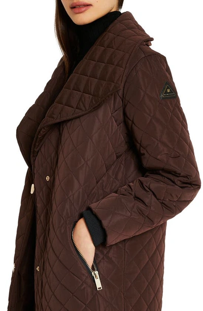 Shop River Island Fallaway Quilted Padded Coat In Dark Brown