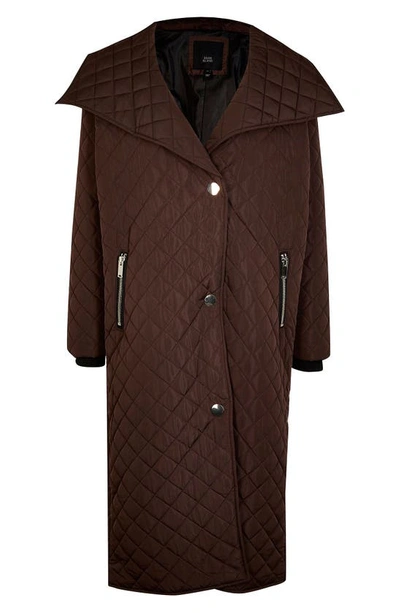 Shop River Island Fallaway Quilted Padded Coat In Dark Brown