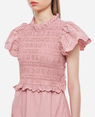 Sea New York Vienne Eyelet Smocked Cotton Midi Dress In Pink | ModeSens