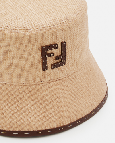 Shop Fendi Ff Raffia Bucket Hat In Beige