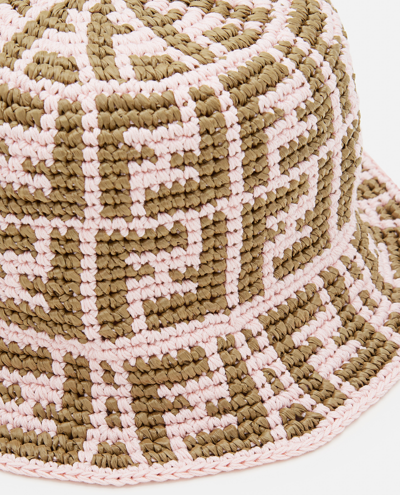 Shop Fendi Raffia Ff Bucket Hat In Pink