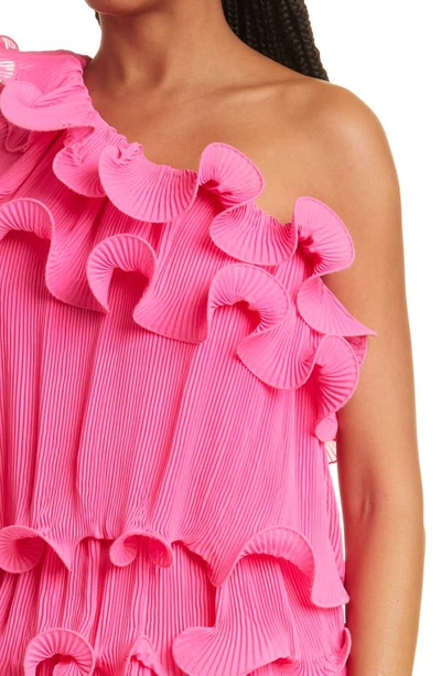 Shop Milly Blakely Tiered Ruffle One-shoulder Minidress In Azalea